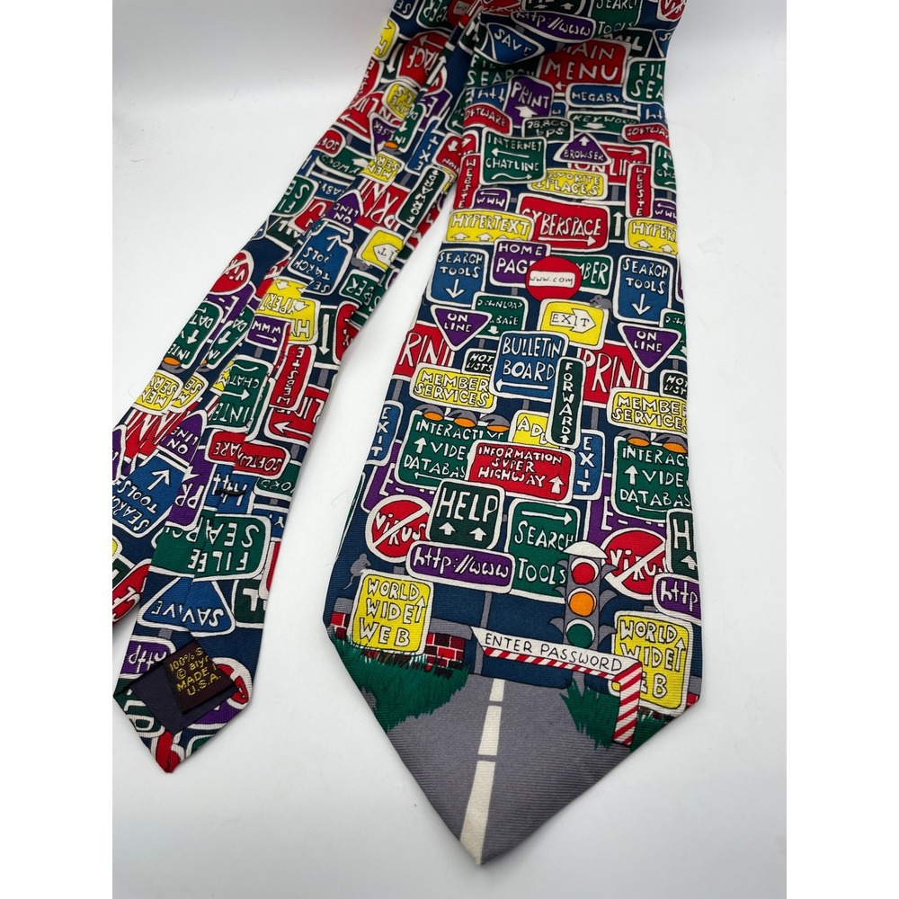 Alynn Neckwear Silk Tie Information Superhighway Vintage 90s Tech Internet Print